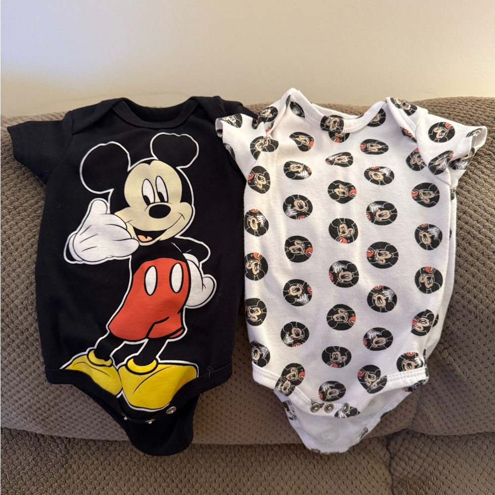Pair of Disney Mickey Mouse Onesies 3-6 mos